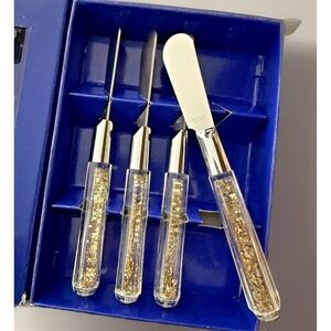 Vintage Garden Ridge Gold Flake Confetti Acrylic Handle Cheese Spreader Set 4pc